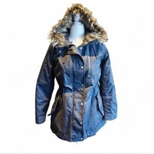 💚 GAP Gray Faux Fur Hooded Coat Jacket with Removable Lining (S)